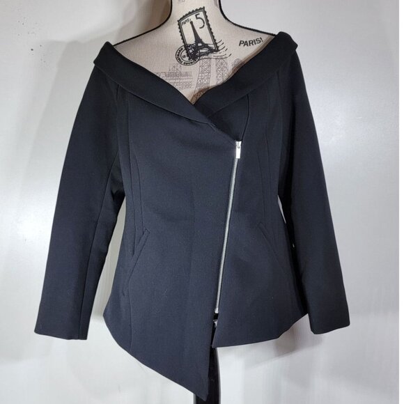 Trouvé Off-Shoulder Asymmetric Zip Jacket, Black, Womens Size Large - Picture 2 of 9